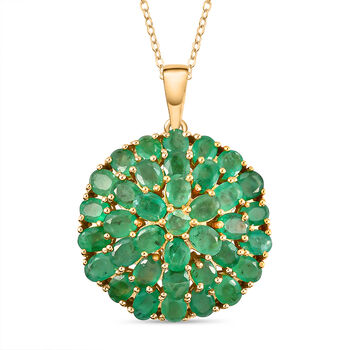 Kagem sambischer Smaragd-Anh&auml;nger mit Kette, ca. 50 cm, 925 Silber vergoldet ca. 6.20 ct