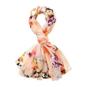 LA MAREY 100% Maulbeerseide Seidenschal, 110cm x 180cm, gelb mit Blumenmuster