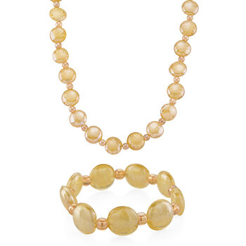 Champagner Glas-Perlen 53,25cm Halskette und flexibles Armband im Murano-Stil