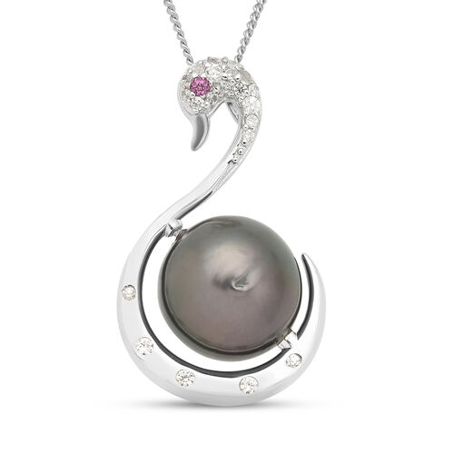 Tahiti Perlen und Rhodolith Granat-Anhänger mit Kette, ca. 45 cm, 925 Silber rhodiniert ca. 0,14 ct image number 0