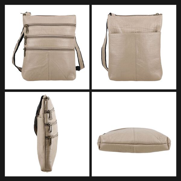 Echtleder Crossbody Tasche mit Kroko-Prägung, Taupe image number 7