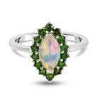 Natürlicher Äthiopischer Opal und Russischer Diopside Halo Ring 925 Silber Platin-Überzug image number 0