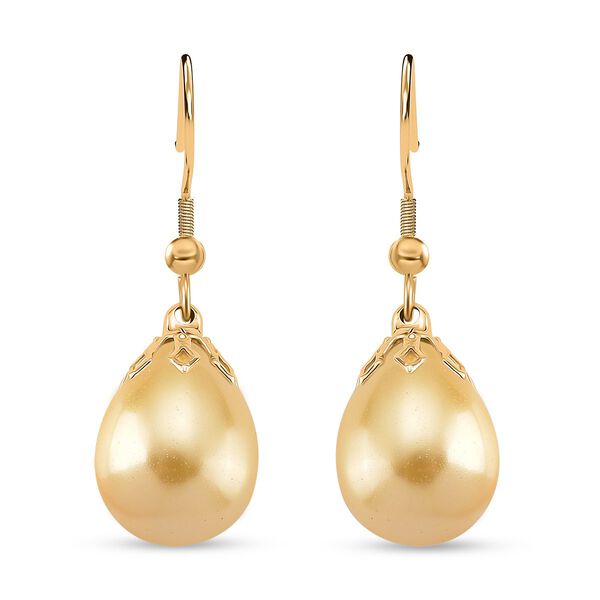 3er Set - Goldene Muschelkernperle Anhänger mit Kette und Ohrringe, Messing und Edelstahl image number 6