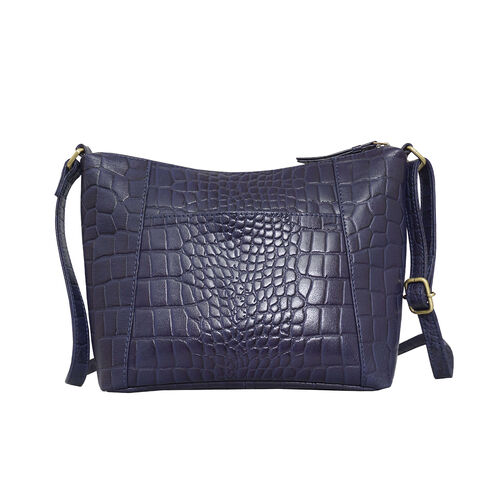 Assots London CAROL Kroko-geprägte Leder-Crossbody-Tasche mit verstellbarem Schulterriemen, Größe 29x21x9 cm, Dunkelblau image number 1