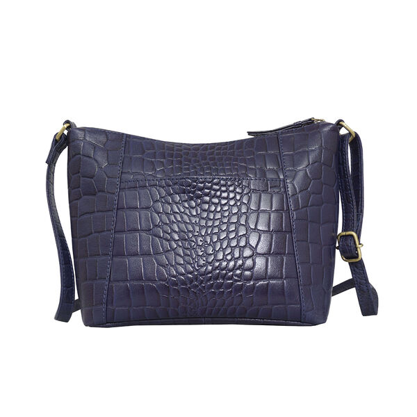 Assots London CAROL Kroko-geprägte Leder-Crossbody-Tasche mit verstellbarem Schulterriemen, Größe 29x21x9 cm, Dunkelblau image number 1