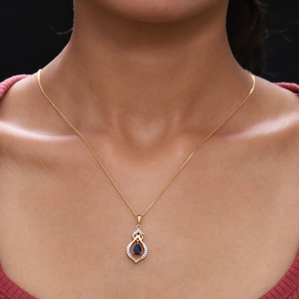 Blauer Saphir und Zirkon Anh&auml;nger 925 Silber vergoldet ca. 1,07 ct image number 2