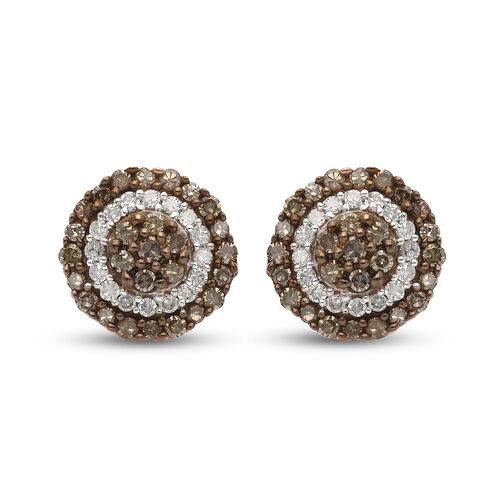 Natürliche Champagner und weiße Diamant-Halo-Ohrstecker in Silber image number 0