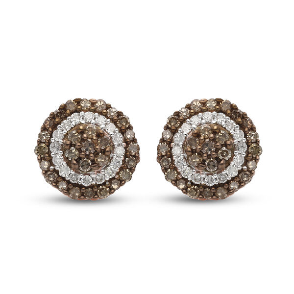 Nat&uuml;rliche Champagner und wei&szlig;e Diamant-Halo-Ohrstecker in Silber