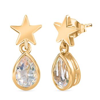 D joy AAA Premium Malagasy Mondstein Galactic Swirl Ohrringe, 925 Silber 750 Gelb Vergoldet ca. 0.77 ct