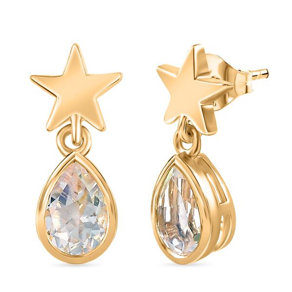 D joy AAA Premium Malagasy Mondstein Galactic Swirl Ohrringe, 925 Silber 750 Gelb Vergoldet ca. 0.77 ct