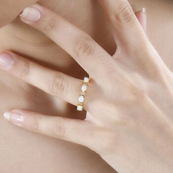 AA Nat&uuml;rlicher, &auml;thiopischer Welo Opal, Wei&szlig;er Zirkon Ring 925 Silber 750 Gelbgold Vermeil (Gr&ouml;&szlig;e 20.00) ca. 0,58 ct