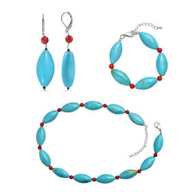 Gefärbtes blaues Magnesit und Koralle Schmuckset