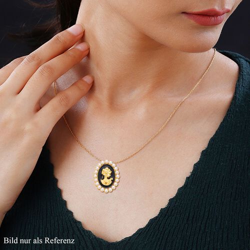 Kamee Kette und Brosche mit simulierten Perle, 15 Ct. image number 1