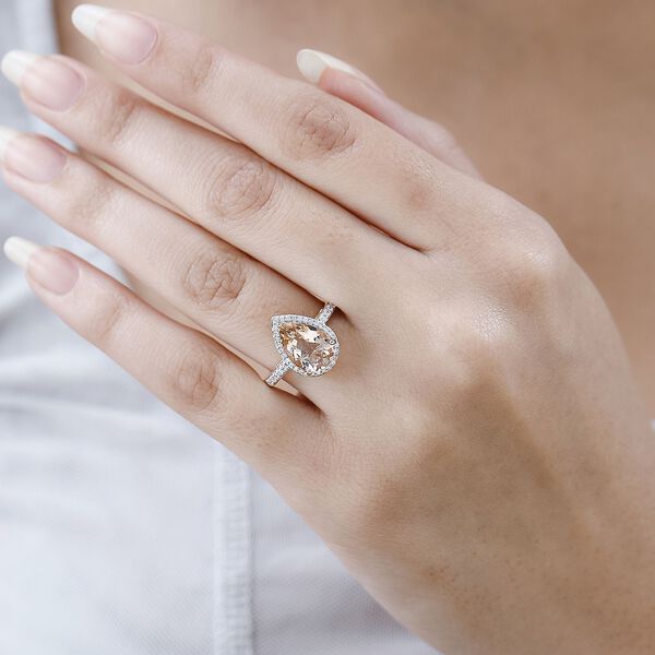 AAA Moroppino Morganit, Wei&szlig;er Diamant Ring, 585 Gold (Gr&ouml;&szlig;e 19.00) ca. 3.07 ct image number 2