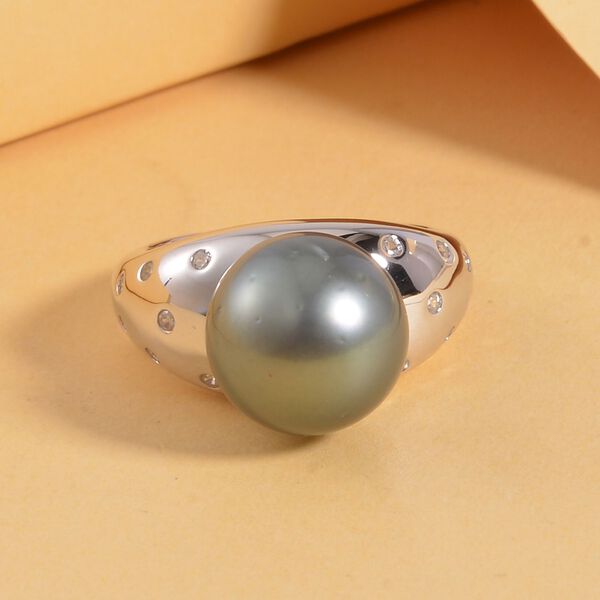 12-13mm Tahiti Perle und Zirkon Ring - 0,26 ct. image number 2