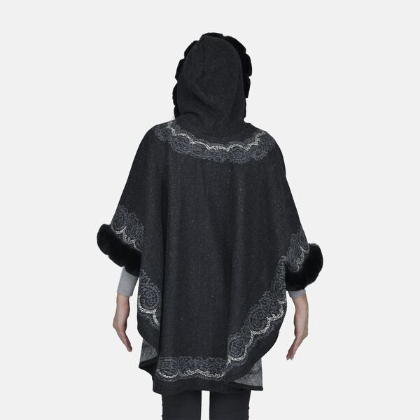 TAMSY - Designer Kunstfell Ruana, Schwarz image number 2