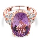 Rose de France Amethyst und weißer Zirkon-Ring, 925 Silber Roségold Vermeil (Größe 20.00) ca. 9.21 ct