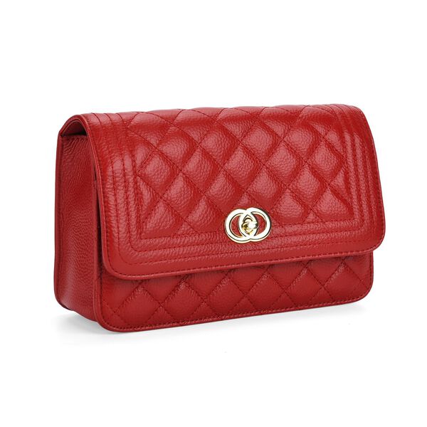 100% Echtleder Crossbody Tasche mit Metallkettenriemen in Stepp-Optik, 23,5x15x8cm, Burgundrot image number 6