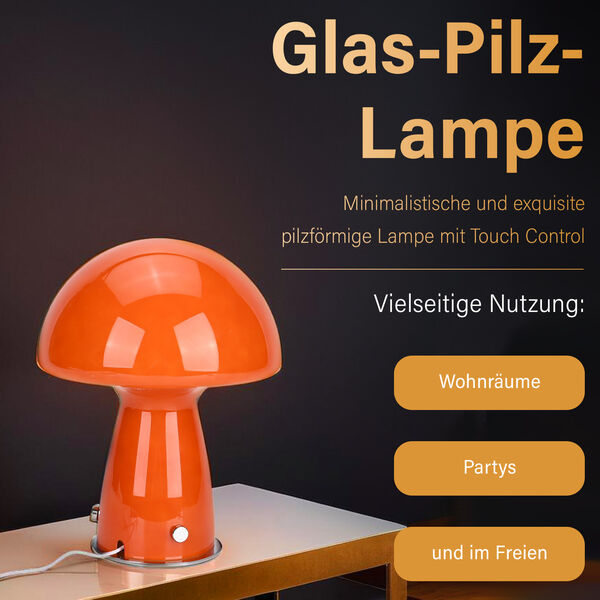 Minimalistische Glas-Pilzlampen mit Touch-Steuerung, Gr&ouml;&szlig;e 22x28cm, Orange image number 1