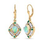 AA Nat&uuml;rlicher, &auml;thiopischer Welo Opal, Kagem Sambischer Smaragd Ohrringe 925 Silber Gelbgold Vermeil ca. 2,65 ct.