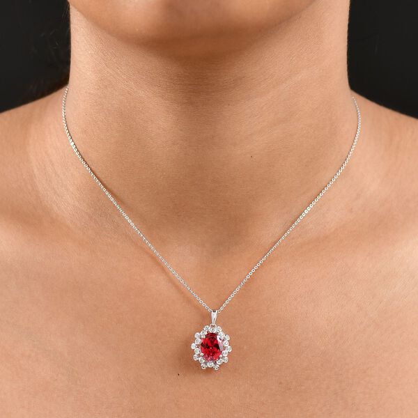 D'Joy Lab Created Padparadscha-Saphir, Weißer Zirkon Schmuckset ca. 50 cm 925 Silber rhodiniert ca. 3.85 ct image number 3