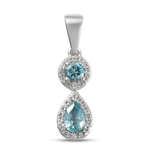Kambodschanischer blauer und Weißer Zirkon Anhänger 925 Silber platiniert ca. 1,57 ct image number 0