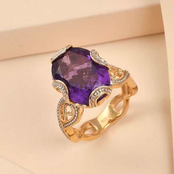 GP Art D&eacute;co Kollektion - Afrikanischer Amethyst und Kanchanaburi blauer Saphir-Ring in Silber image number 2