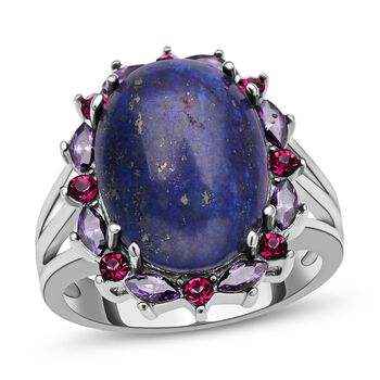 Lapislazuli, fuchsiafarbener und lila Kristall-Ring - 10 ct.
