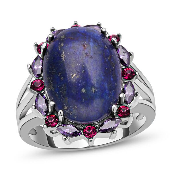 Lapislazuli, fuchsiafarbener und lila Kristall-Ring - 10 ct. image number 4
