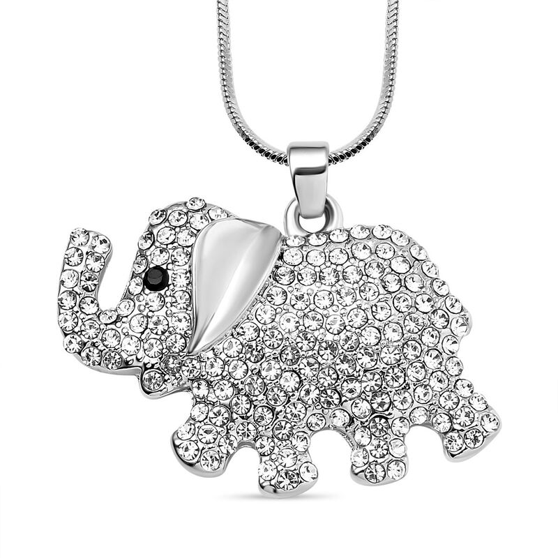 Elefanten-Halskette mit Schwarzem und Weißem Kristall, ca. 60 cm image number 0