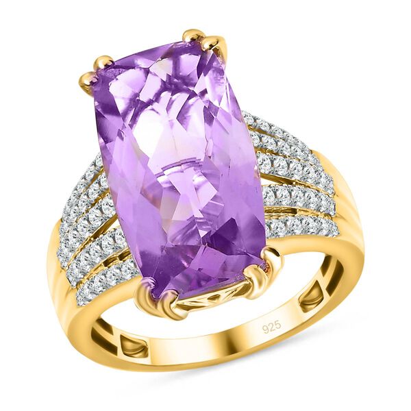 Rose De France Amethyst, weißer Zirkon Ring, 925 Silber Gelbgold Vermeil, (Größe 18.00) ca. 9.66 ct image number 4