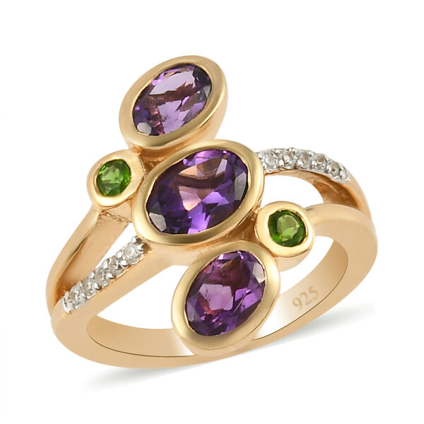 Lusaka Amethyst und Natürlicher Chromdiopsid Ring 925 Silber vergoldet image number 5