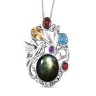 Labradorit und mehrfarbiger Edelstein-Anhänger mit Kette,  925 Silber platiniert ca. 8.05 ct