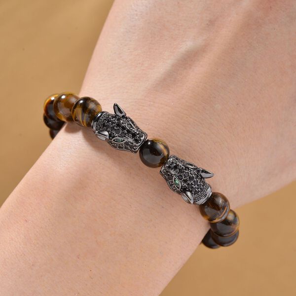 Tigerauge, Schwarzer Zirkonia Armband, Flexibles, Messing Schwarzes Rhodium image number 2