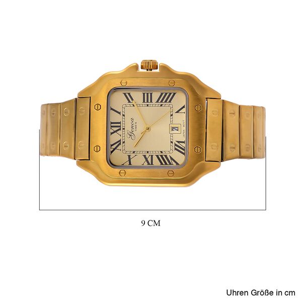 GENOA - Elegante Japan-Uhr mit Datumsfunktion, IPS-versilbertem Geh&auml;use, r&ouml;mischen Ziffern, Edelstahlarmband, 3 ATM Wasserdichtigkeit, 20 cm, vergoldet image number 8