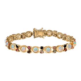 Natürlicher, äthiopischer Welo Opal, Mehrfach-Turmalin Armband ca. 19 cm 925 Silber Gelbgold Vermeil ca. 8,96 ct.
