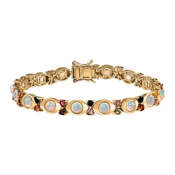 Nat&uuml;rlicher, &auml;thiopischer Welo Opal, Mehrfach-Turmalin Armband ca. 19 cm 925 Silber Gelbgold Vermeil ca. 8,96 ct.