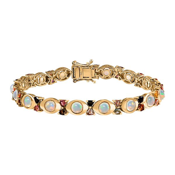 Natürlicher, äthiopischer Welo Opal, Mehrfach-Turmalin Armband ca. 19 cm 925 Silber Gelbgold Vermeil ca. 8,96 ct. image number 0