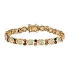 Natürlicher, äthiopischer Welo Opal, Mehrfach-Turmalin Armband ca. 19 cm 925 Silber Gelbgold Vermeil ca. 8,96 ct.
