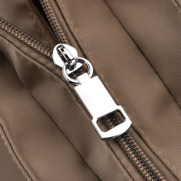 Signature Handtasche, edles Nylon Design mit 3 Rei&szlig;verschluss Taschen und 2 offenen Au&szlig;entaschen, 30x30x10cm, Dunkel Khaki image number 6