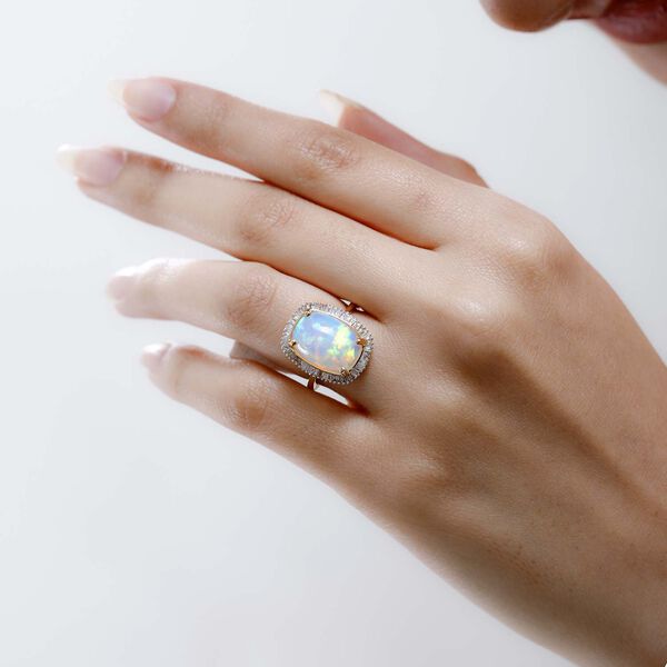 AAA nat&uuml;rlicher, &auml;thiopischer Welo Opal und Diamant-Ring - 4,62 ct. image number 3