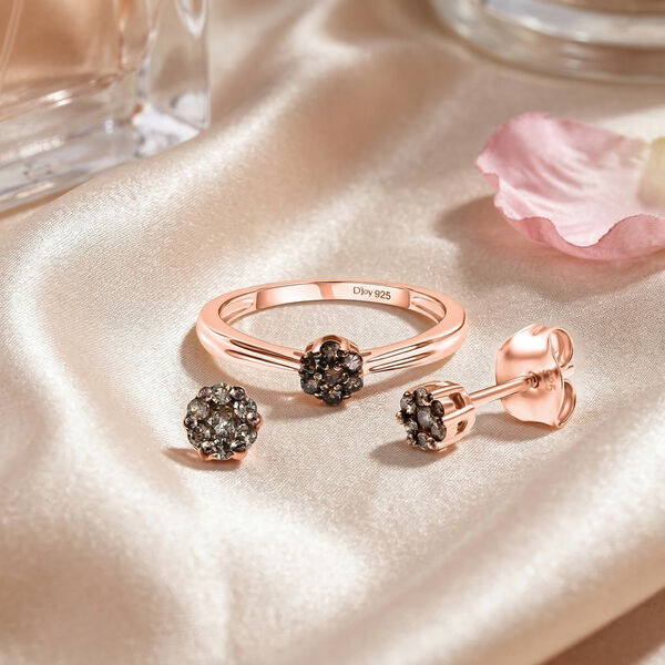 D'Joy Nat&uuml;rlicher Champagner Diamant Ring und Ohrringe image number 2