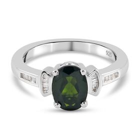 natürlicher Chromdiopsid und Diamant Ring 925 Silber platiniert  ca. 1,37 ct