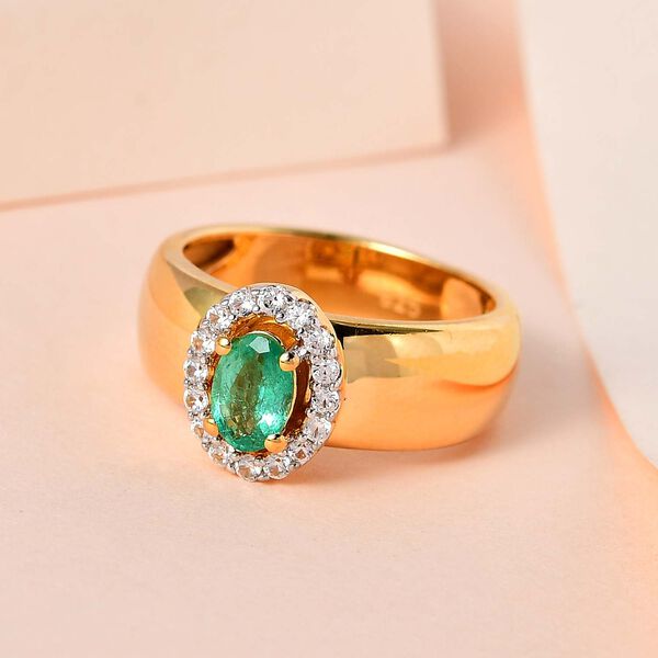 AAA Smaragd, wei&szlig;er Zirkon Ring, 925 Silber Gelbgold Vermeil (Gr&ouml;&szlig;e 19.00) ca. 0.74 ct image number 1