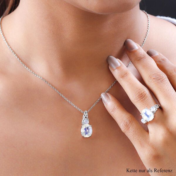 2er-Set - Premium Regenbogen Mondstein-Ring und Anh&auml;nger - 7,55 ct. image number 3