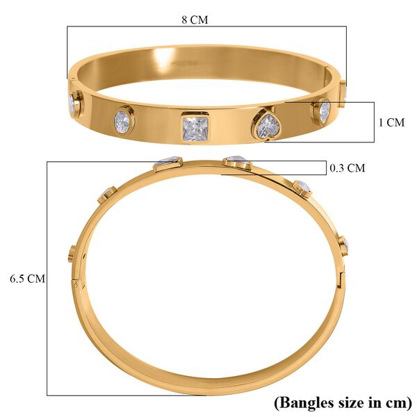 Designer Inspiriert Zirkonia Edelstahl Armreif ca. 20 cm, Goldfarben image number 7