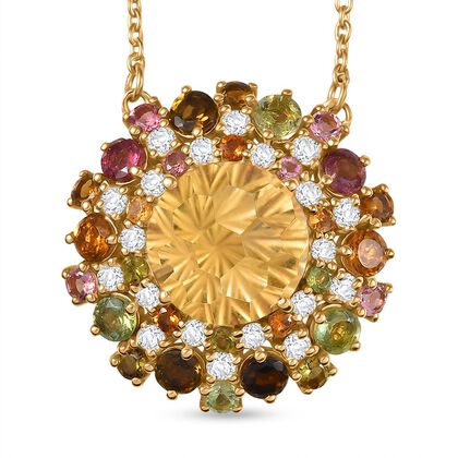 AA Citrin, Mehrfarbig-Turmalin Halskette ca. 45 cm 925 Silber 750 Gelbgold Vermeil ca. 10.42 ct