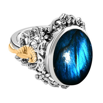 Labradorit Ring, 925 Silber Bicolor, (Gr&ouml;&szlig;e 17.00) ca. 10.96 ct