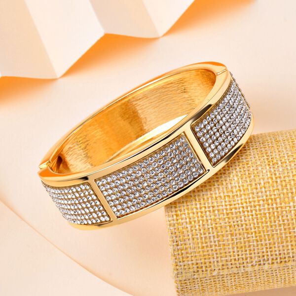 Weißer Kristall Armreif, ca. 19 cm, goldfarben image number 2