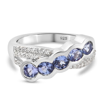 Tansanit und Zirkon Ring 925 Silber platiniert (Gr&ouml;&szlig;e 16.00) ca. 1,12 ct